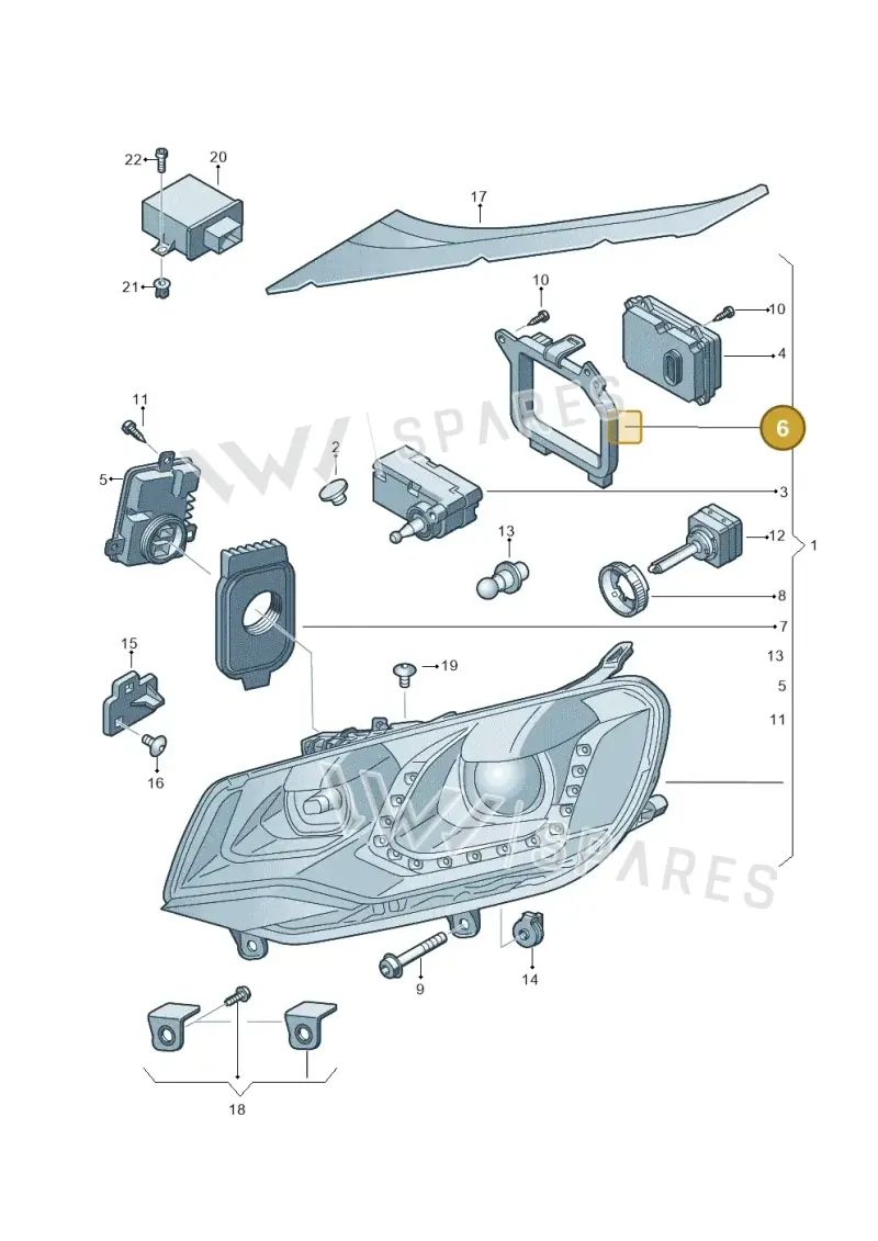 7P0941608A — Volkswagen Touareg (2012-2014) diagram 693941210, position 6