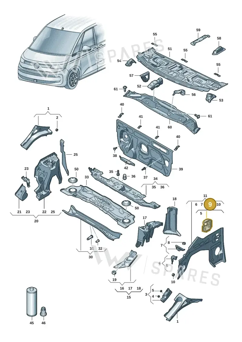 7T0802551A — Volkswagen Multivan (2021-) diagram 7t0805200, position 9