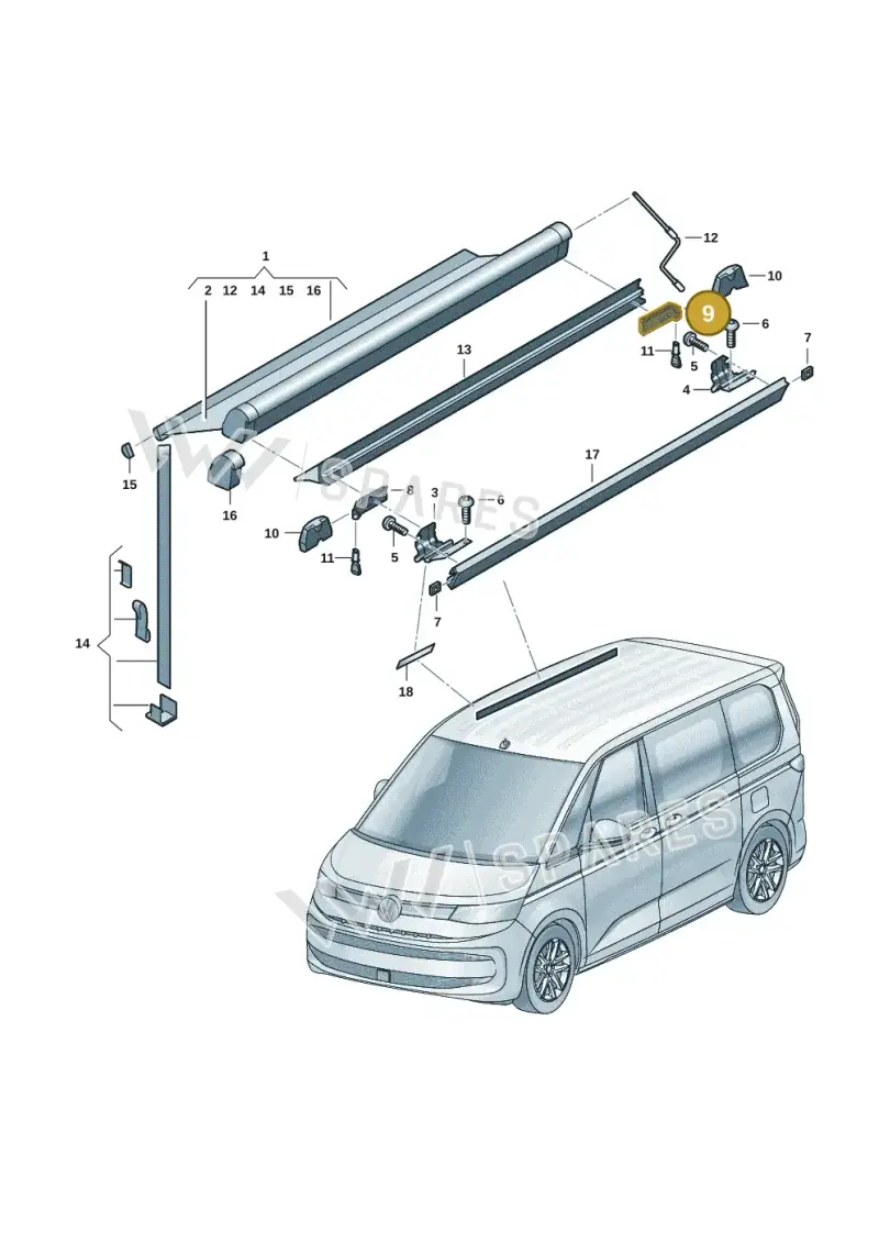 7T0860389C — Volkswagen Multivan (2021-) diagram 7t0067160, position 9