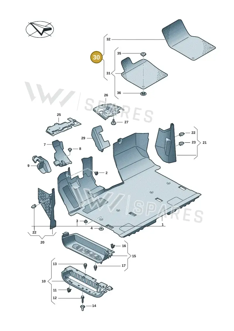 7T2863011YVZ — Volkswagen Multivan (2021-) diagram 7t0863000, position 30