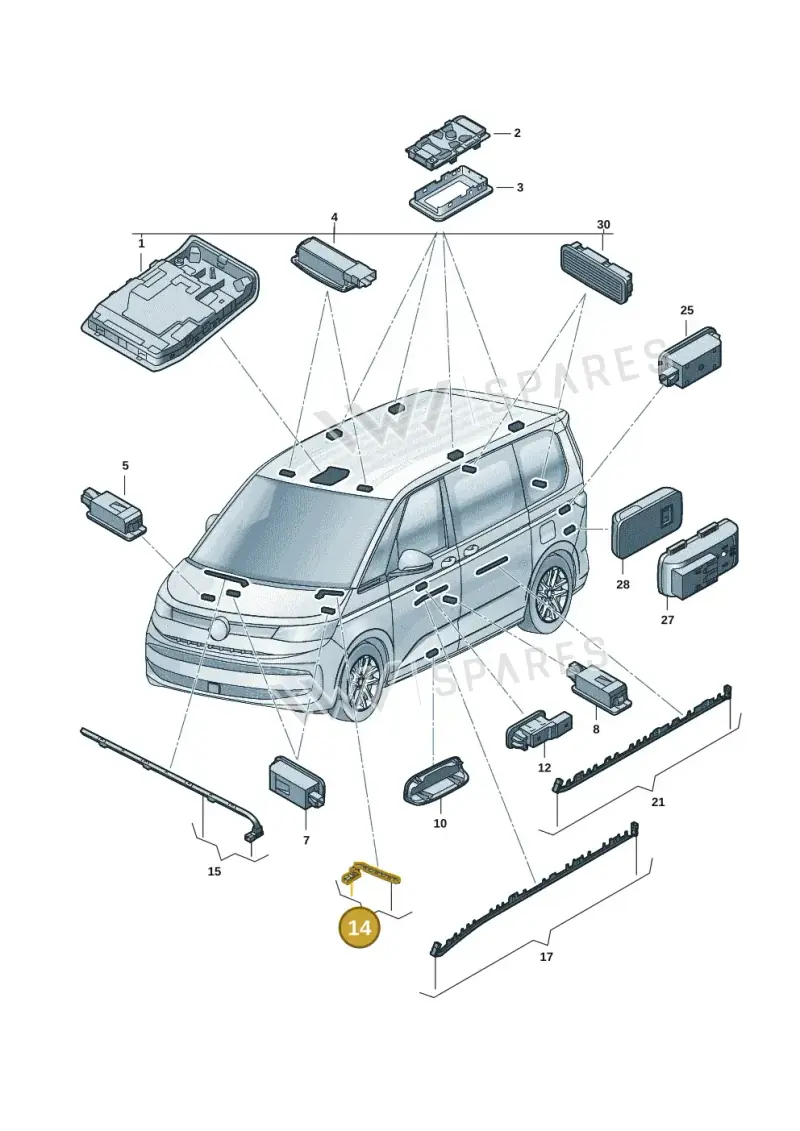 7T2947096 — Volkswagen Multivan (2021-2025) diagram 7t0947000, position 14