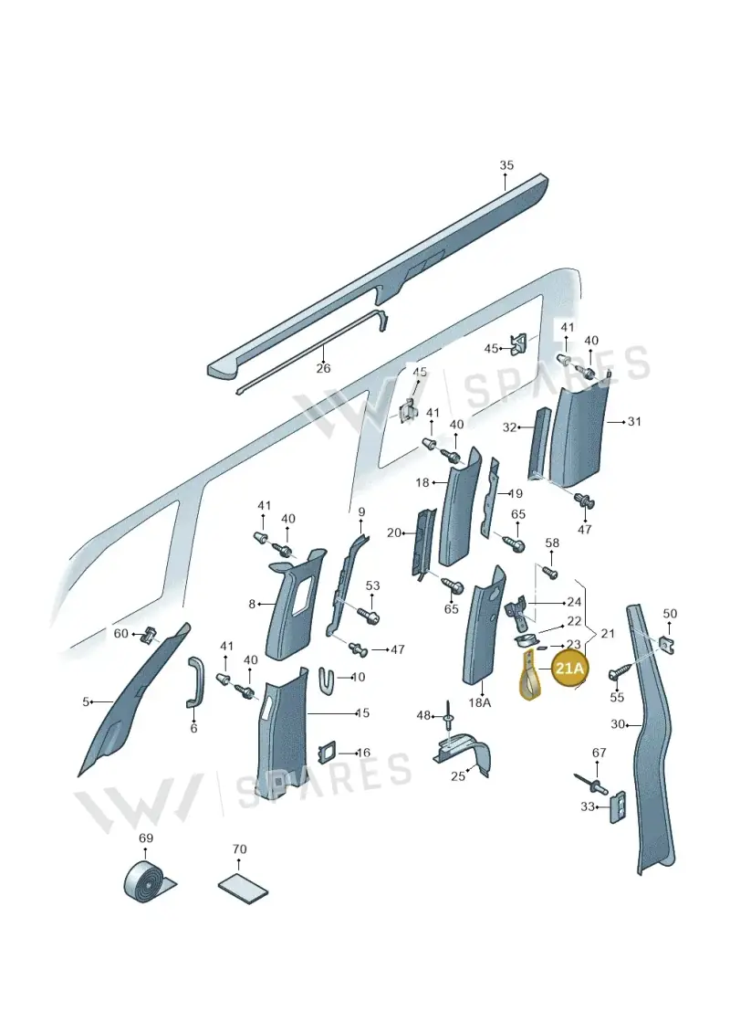 861857611Y20 — Volkswagen Caravelle (2019-2024) diagram 871867700, position 21A