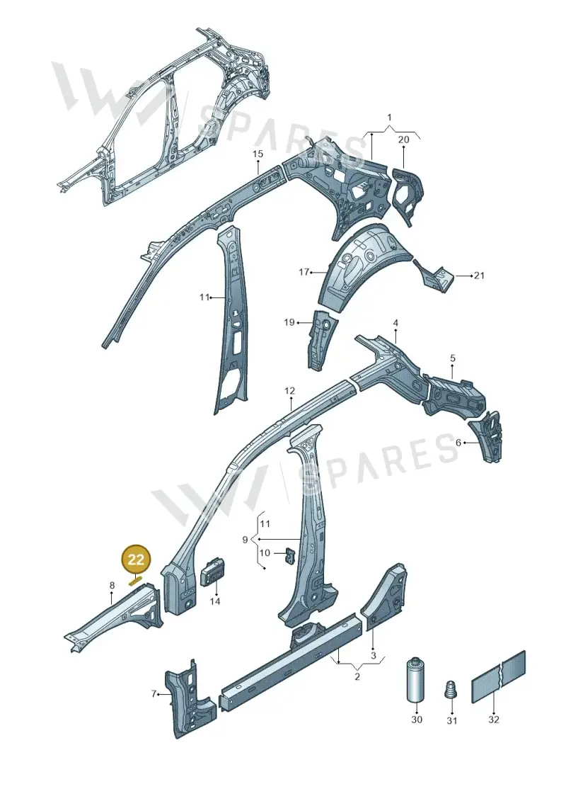 8D0805521A — Volkswagen T-Roc BlueMotion (2017-2024) diagram 813809000, position 22