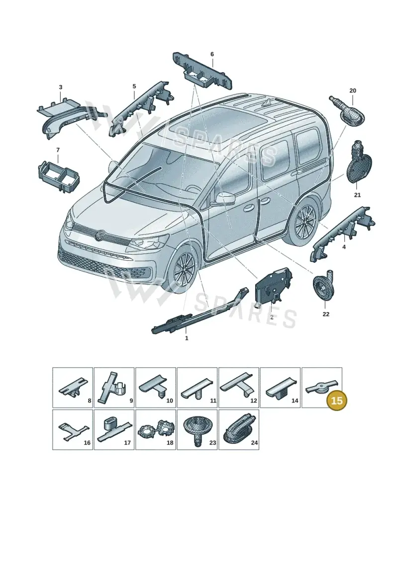 8P4971843 — Volkswagen Caddy Maxi Kombi (2020-2024) diagram 2ka971091, position 15
