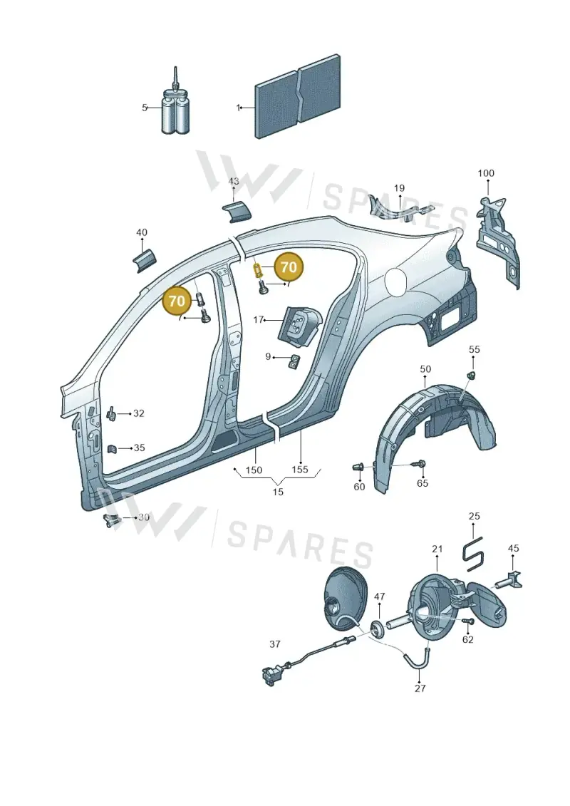 8T0877449 — Volkswagen Passat CC (2011-2016) diagram 645809700, position 70