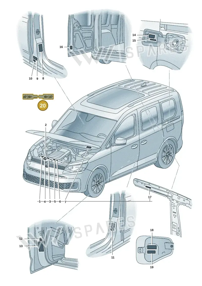 9J1010571D — Volkswagen Caddy Maxi Kombi (2020-2024) diagram 2ka010000, position 20