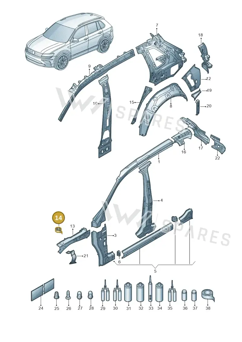 AKL44803005 — Volkswagen Tiguan 2.0 4Motion (2016-2024) diagram 884809000, position 14