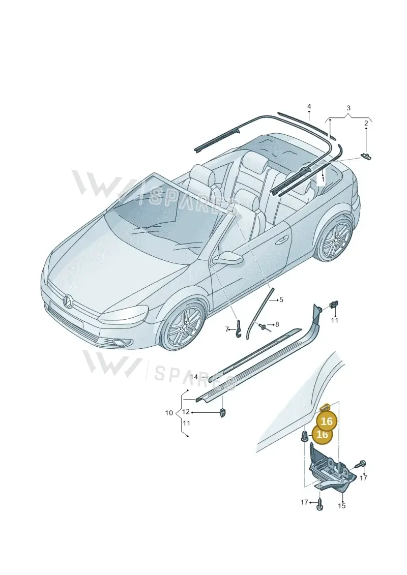 N10541201 — Volkswagen Golf Cabriolet (2011-2016) diagram 718853300, position 16