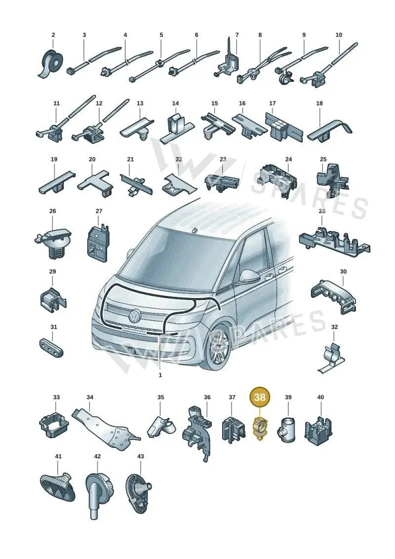 N90681601 — Volkswagen Multivan (2021-2025) diagram 7t0971801, position 38