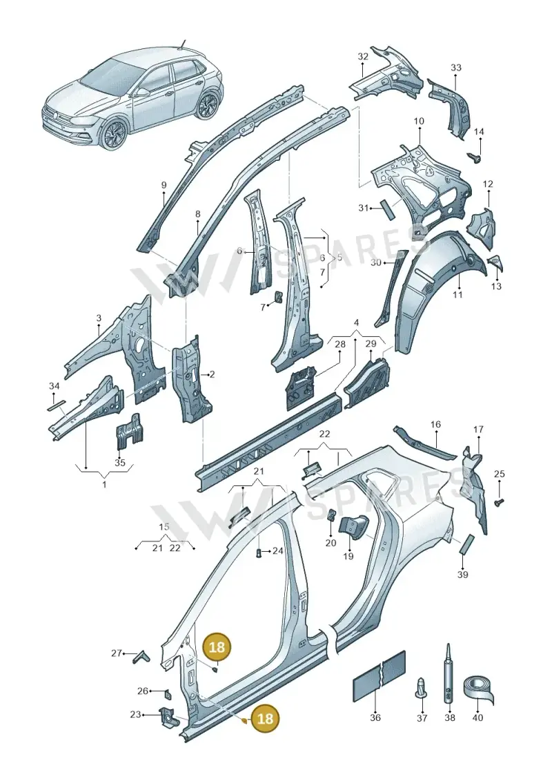 N90935003 — Volkswagen Polo 1.0 BlueMotion (2017-2024) diagram 837809000, position 18