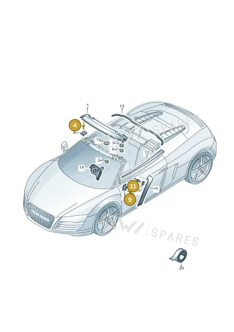 WHT006918 — Audi R8 qu. 5.2 (2012-2015) diagram 618853100, position 4+9+11