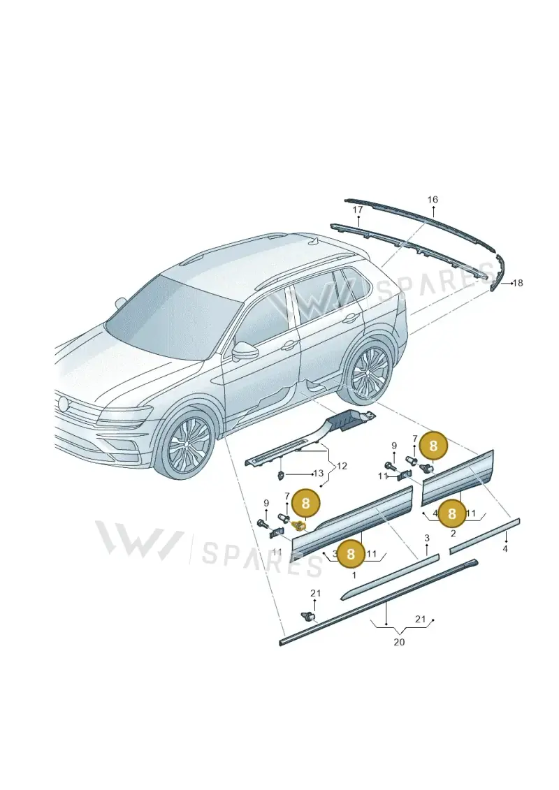 WHT009252 — Volkswagen Tiguan 2.0 4Motion (2016-2024) diagram 884853100, position 8